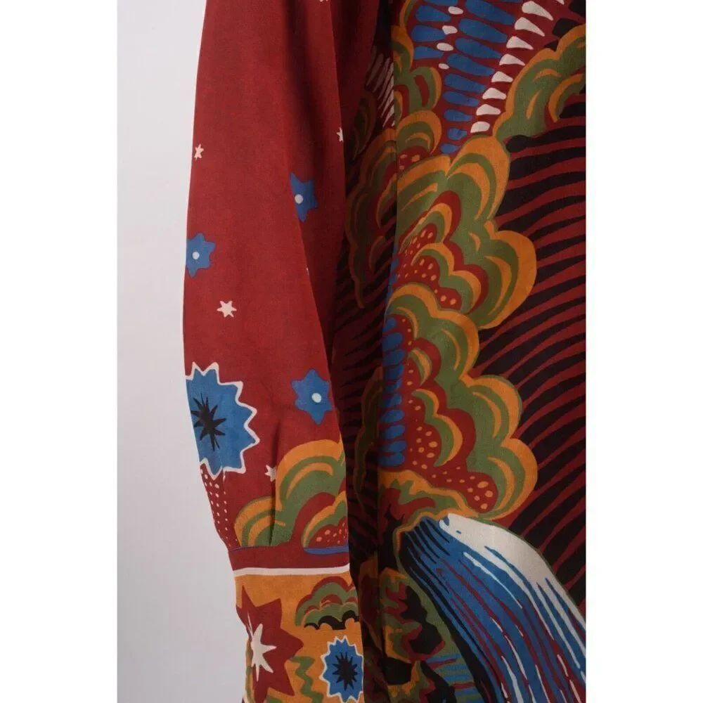 Valentino Womans Volcano Dress Blouse Enchanted Red Printed IT 40 US 4 Silk - Picture 3 of 8